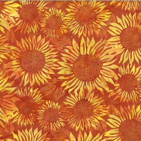 All Things Spice Pumpkin Sunflowers Bali Batik Fabric-Hoffman Fabrics-My Favorite Quilt Store