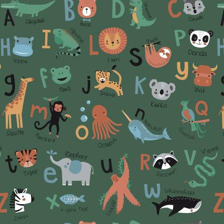 Alphabet Zoo Forest Main Zoo Animal Fabric-Riley Blake Fabrics-My Favorite Quilt Store
