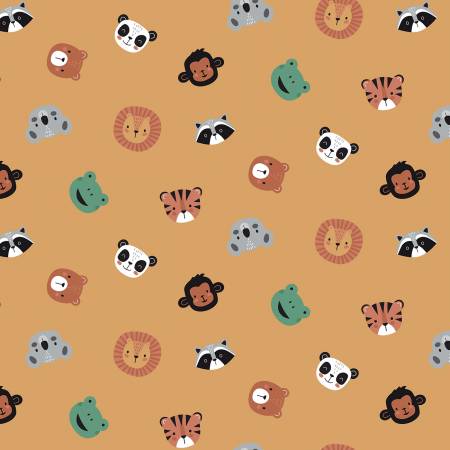 Alphabet Zoo Gold Animal Face Toss Fabric-Riley Blake Fabrics-My Favorite Quilt Store
