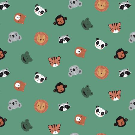 Alphabet Zoo Pine Animal Face Toss Fabric-Riley Blake Fabrics-My Favorite Quilt Store