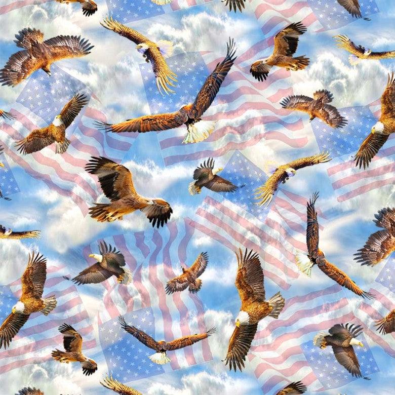 America The Beautiful Blue Patriotic Eagles Fabric-Michael Miller Fabrics-My Favorite Quilt Store