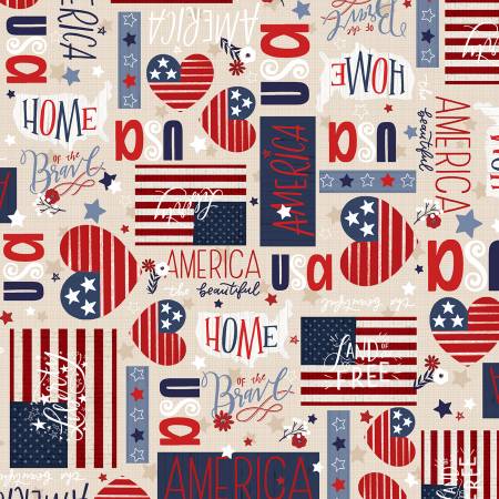 America The Beautiful Cream Banners Fabric-P & B Textiles-My Favorite Quilt Store