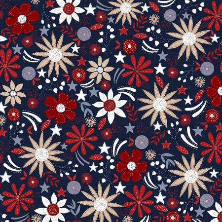 America The Beautiful Navy Patriotic Flowers Fabric-P & B Textiles-My Favorite Quilt Store