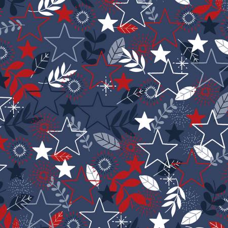 America The Beautiful Navy Stars & Sprigs Fabric