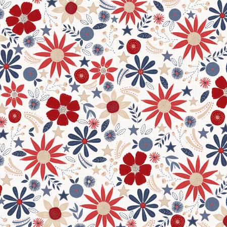America The Beautiful White Patriotic Flowers Fabric-P & B Textiles-My Favorite Quilt Store