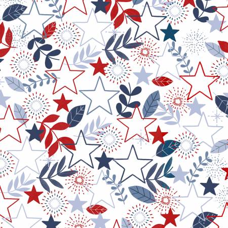 America The Beautiful White Stars & Sprigs Fabric