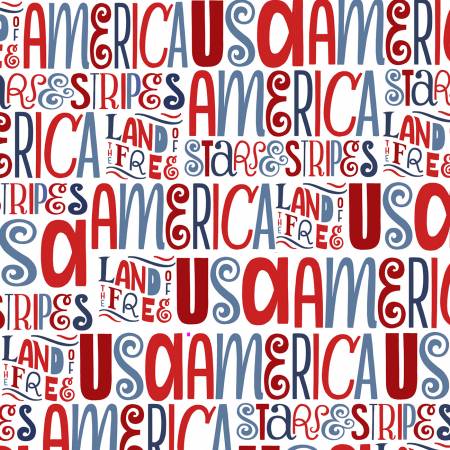 America The Beautiful White Text Fabric