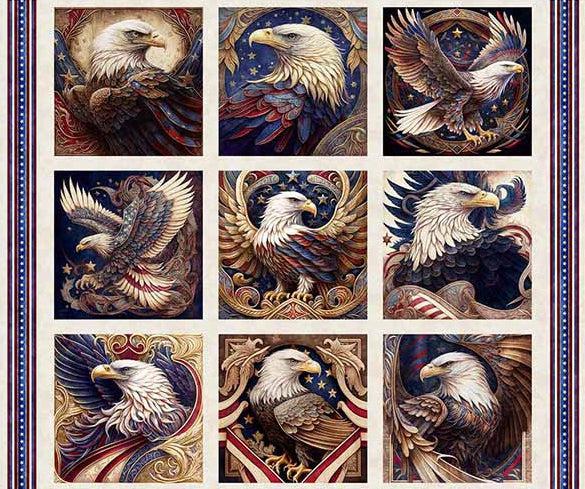 American Spirit Tan Patriotic Eagle Patch 36" Panel-QT Fabrics-My Favorite Quilt Store