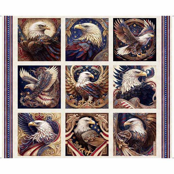 American Spirit Tan Patriotic Eagle Patch 36" Panel-QT Fabrics-My Favorite Quilt Store