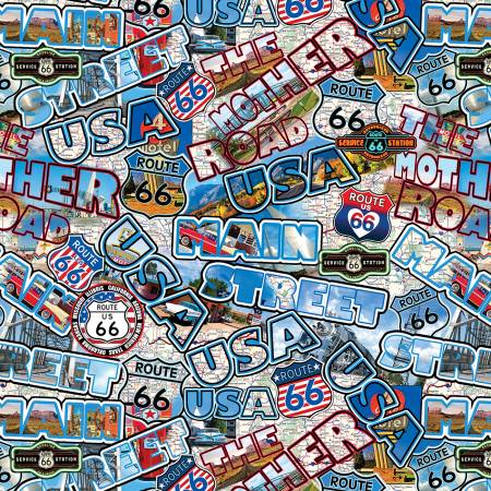 America's Highway Multi Route 66 Collage Fabric-Benartex Fabrics-My Favorite Quilt Store