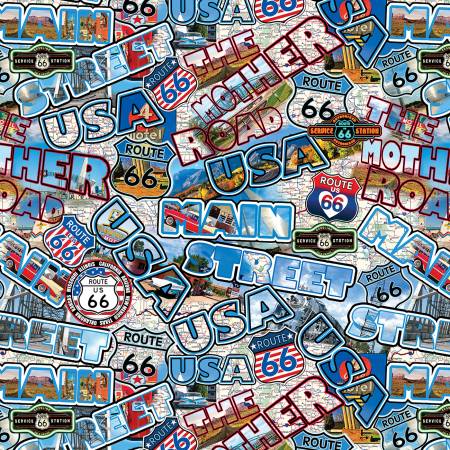 America's Highway Multi Route 66 Collage Fabric