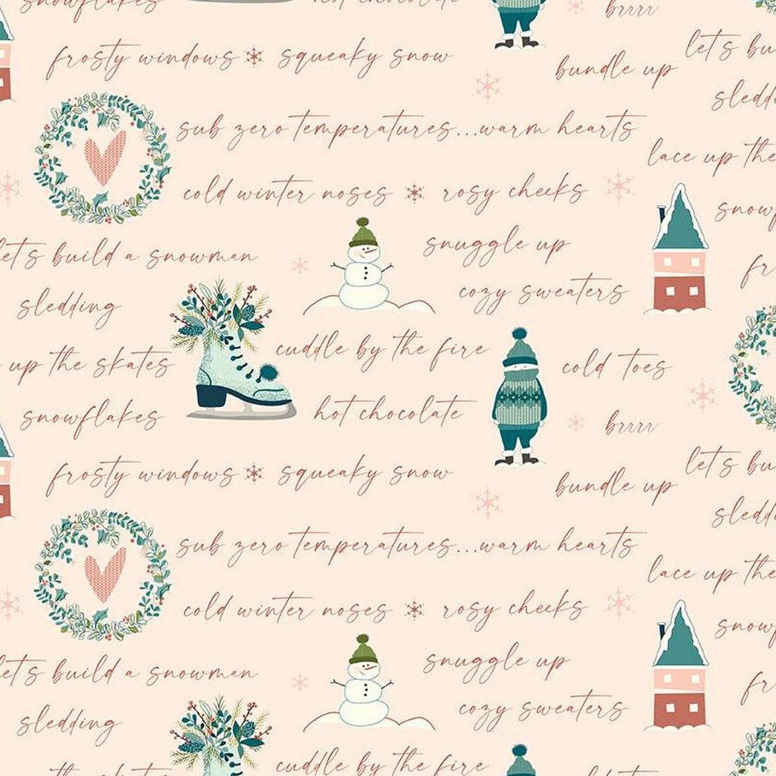 Arrival of Winter Blush Winter Text Fabric