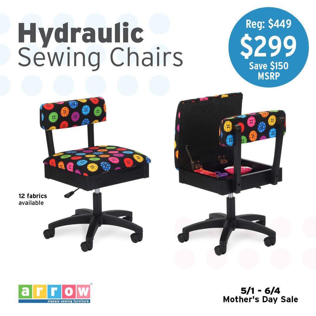 Arrow Height Adjustable Hydraulic Sewing Chair - Black Sewing Notions-Arrow Classic Sewing Furniture-My Favorite Quilt Store