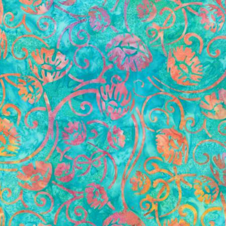 Artisan Batik Graceful Turquoise Flowers Fabric