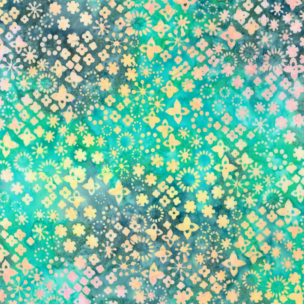 Artisan Batik Retro Rainbow Aqua Floral Batik Fabric-Robert Kaufman-My Favorite Quilt Store