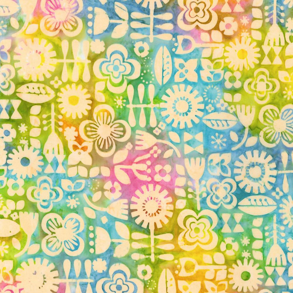Artisan Batik Retro Rainbow Floral Batik Fabric-Robert Kaufman-My Favorite Quilt Store