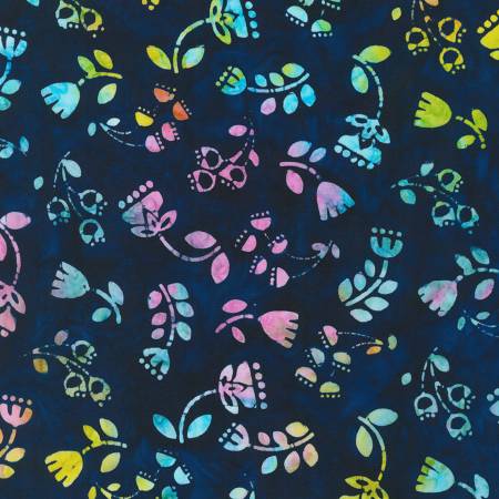 Artisan Batik Retro Rainbow Navy Flowers Batik Fabric-Robert Kaufman-My Favorite Quilt Store