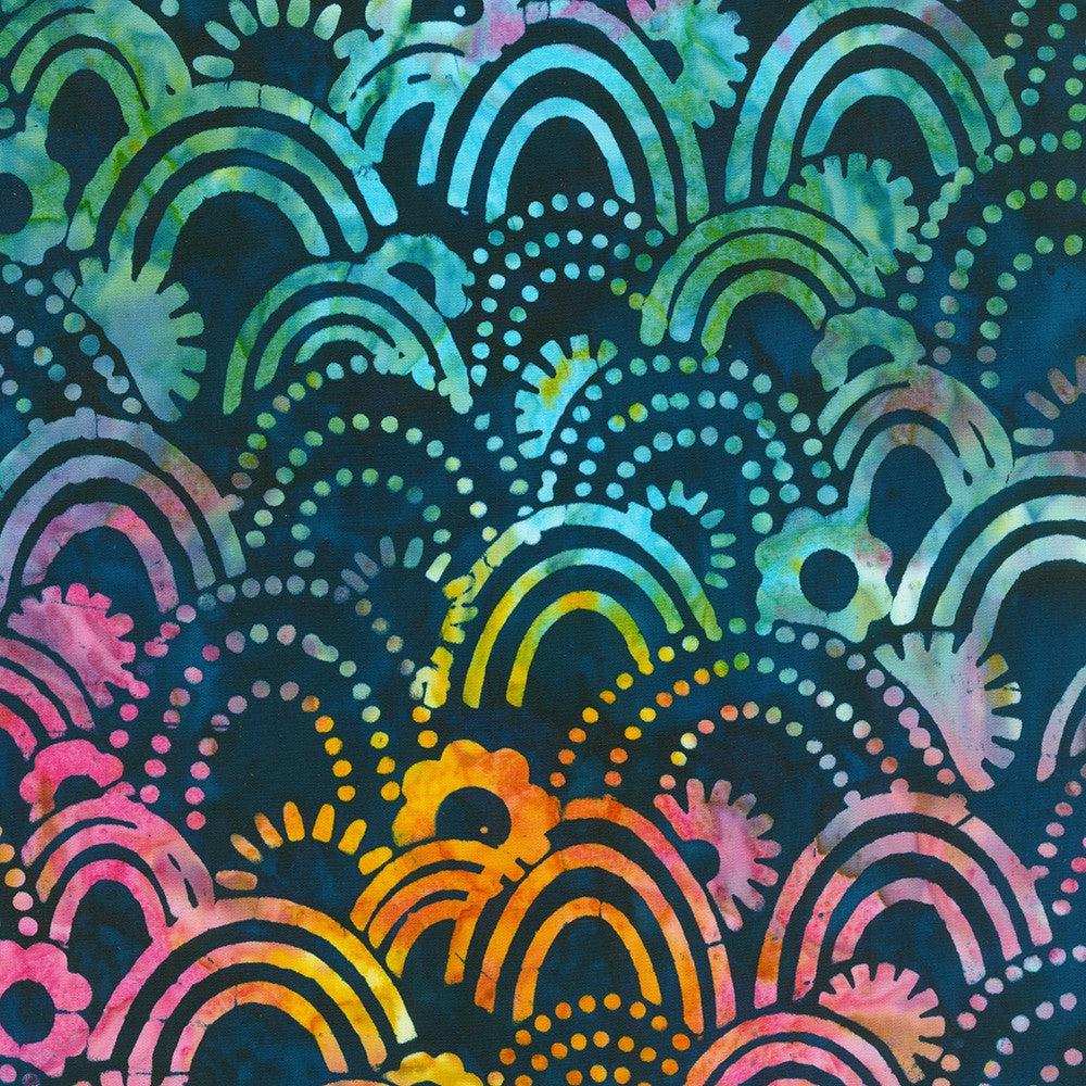 Artisan Batik Retro Rainbow Navy Rainbow Batik Fabric