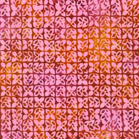 Artisan Batik Retro Rainbow Terracotta Flower Grid Batik Fabric