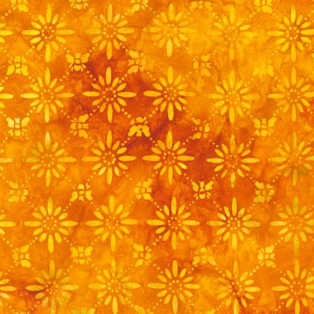 Artisan Batiks Bees and Flowers Papaya Grid Fabric