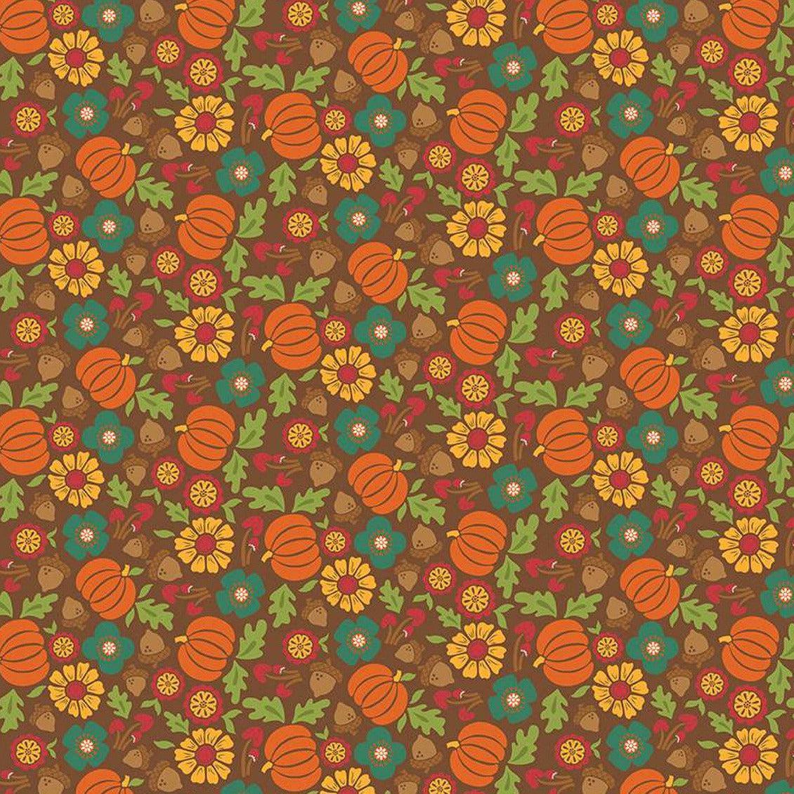 Autumn Afternoon Brown Pumpkins Fabric