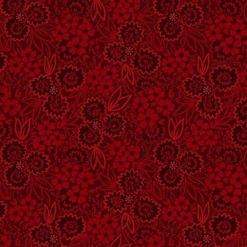 Autumn Farmhouse Red Pressed Flowers Fabric