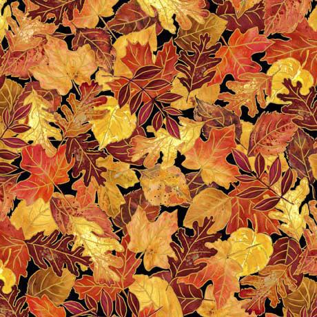 Autumn Forest Black Leaves Fabric