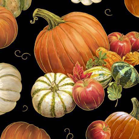 Autumn Forest Black Pumpkins & Gourds Fabric