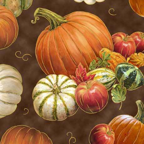 Autumn Forest Brown Pumpkins & Gourds Fabric