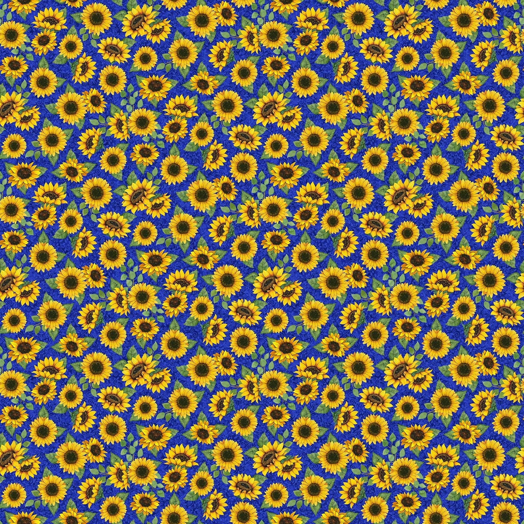 Autumn Gathering Blue Multi Sunflowers Digital Print Fabric-Northcott Fabrics-My Favorite Quilt Store