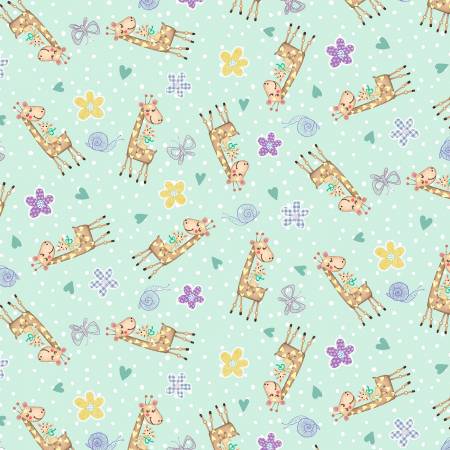 Baby Love Mint Baby Giraffe Fabric-Michael Miller Fabrics-My Favorite Quilt Store