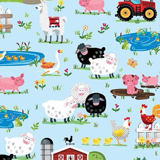 Barnyard Rules Blue Scenic Farm Life Fabric