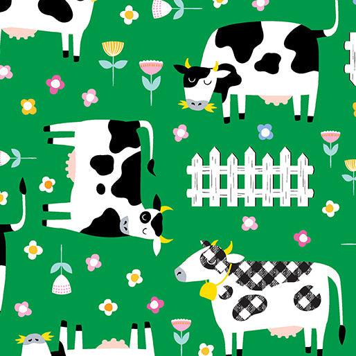 Barnyard Rules Green Moo Crew Fabric-Benartex Fabrics-My Favorite Quilt Store