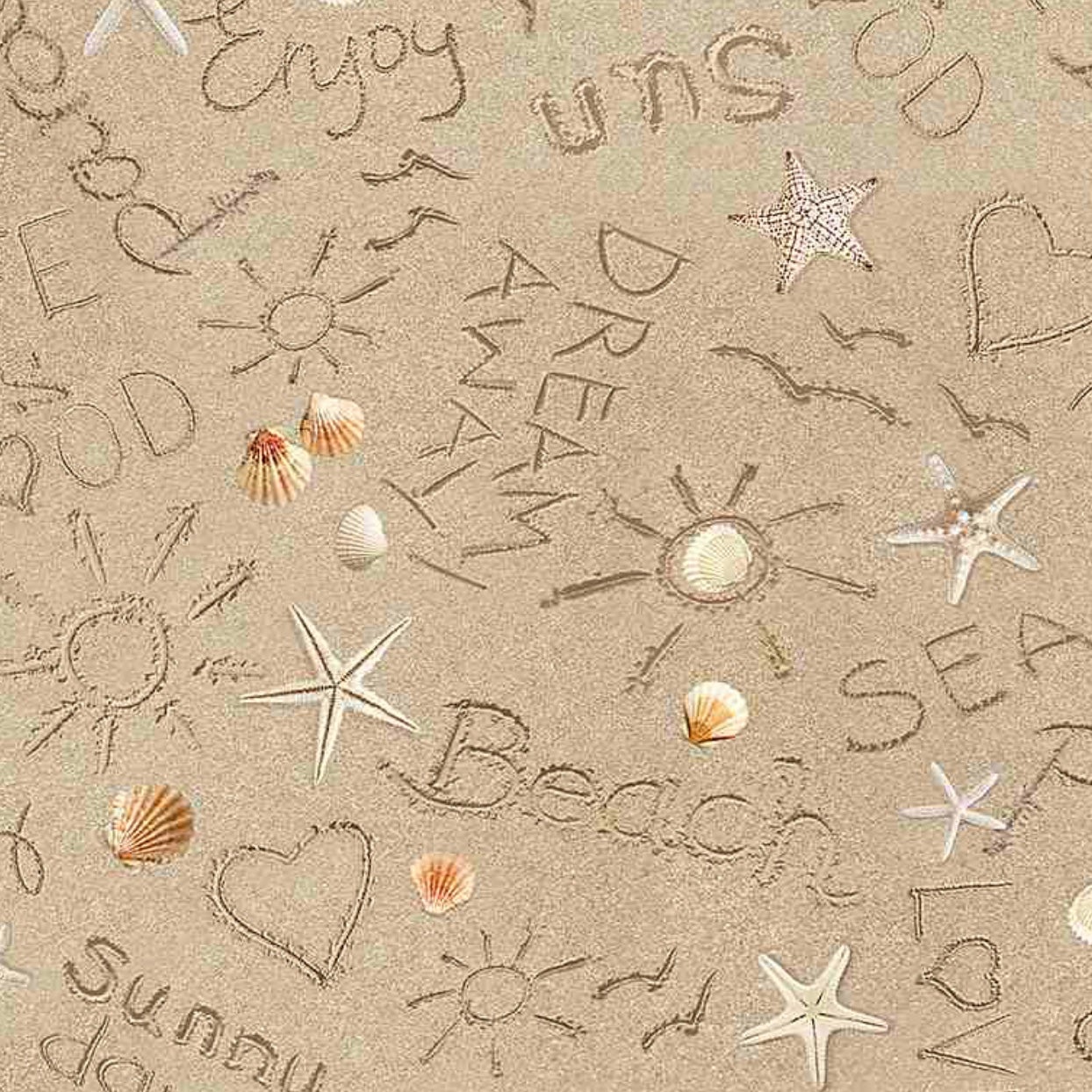 Beach Comber Tan Writing on Sand Fabric