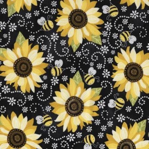 Beeloved Sunflowers and Bees Fabric – End of Bolt – 22″ × 44/45″