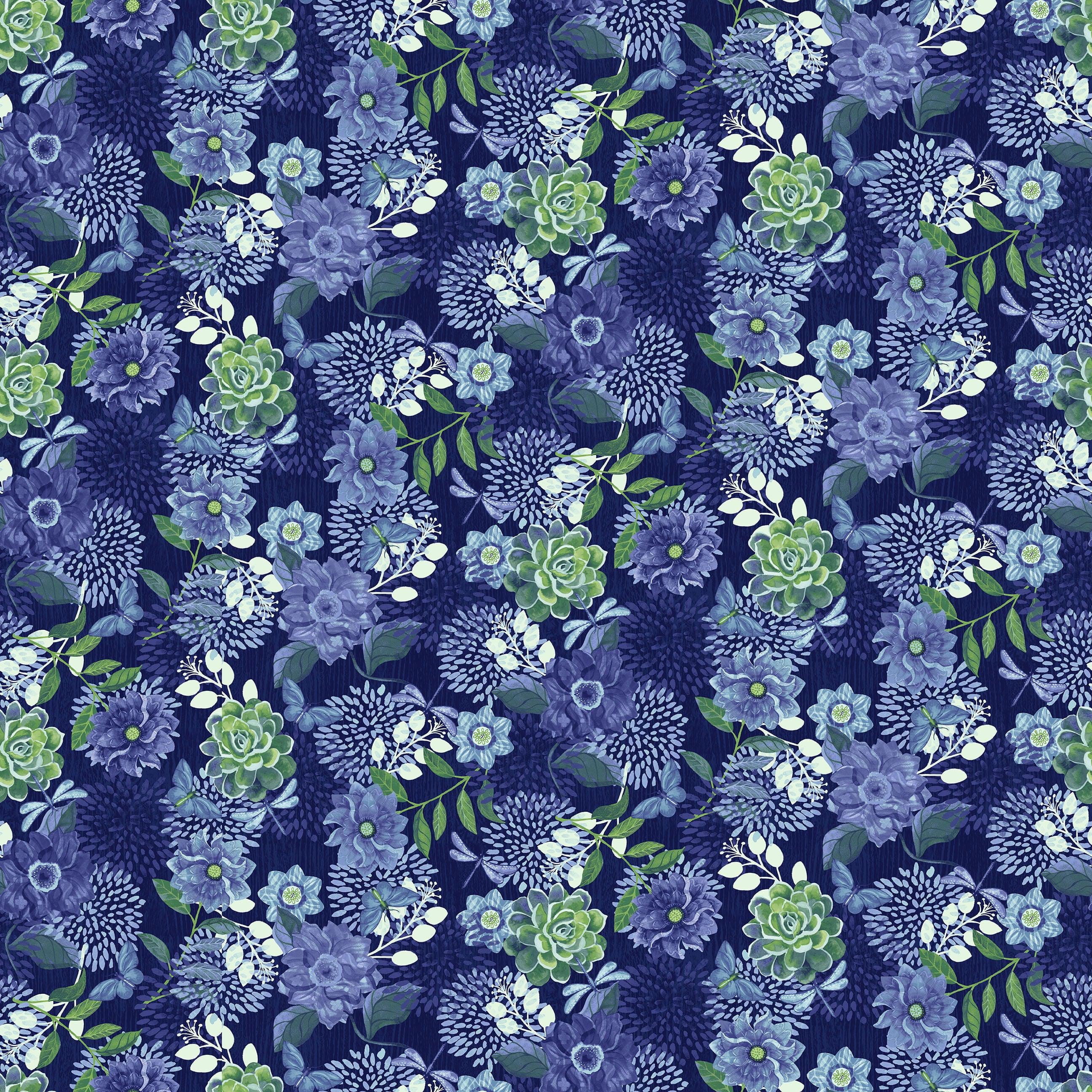 Bella Blue Birds Indigo Large Floral Fabric-Studio e Fabrics-My Favorite Quilt Store