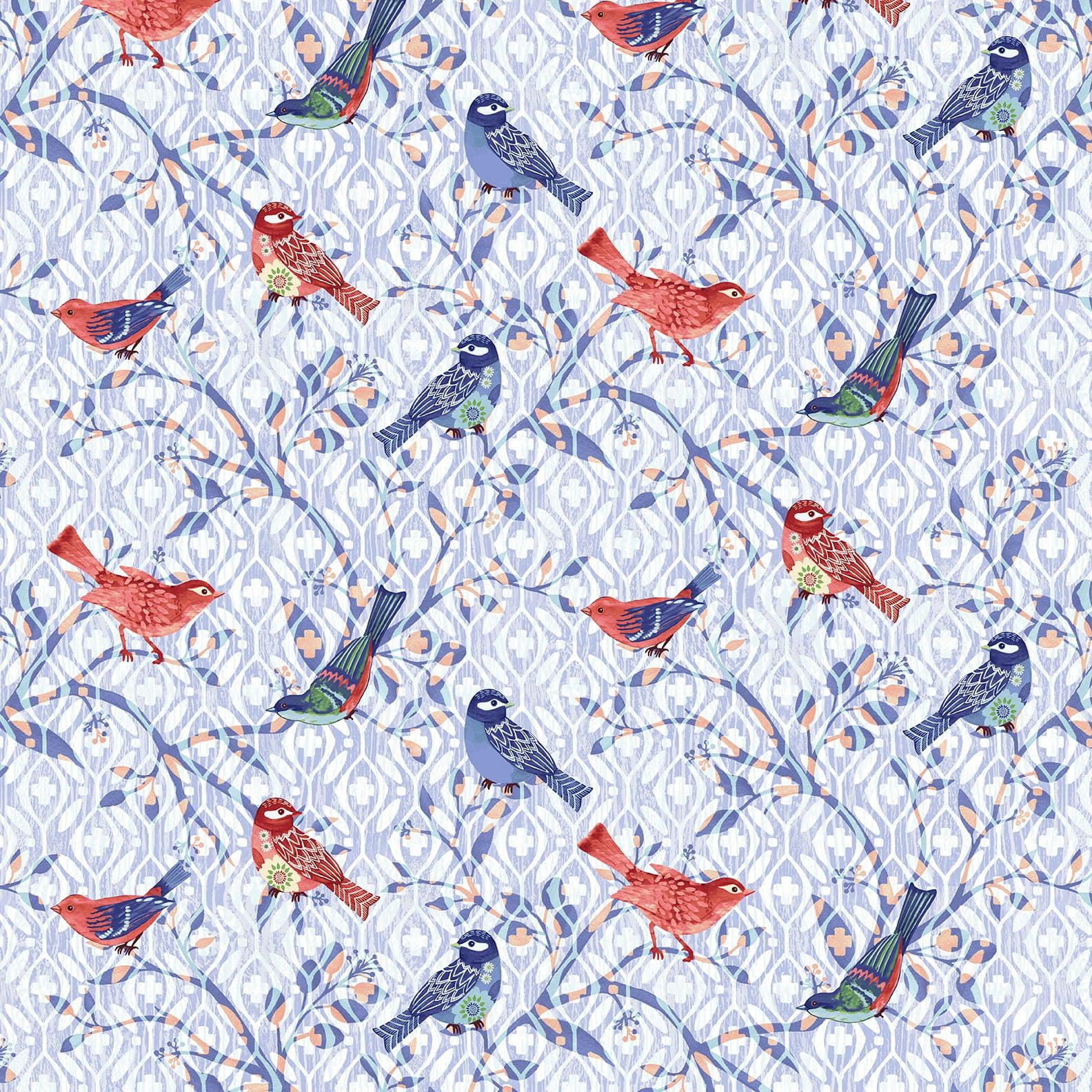 Bella Blue Birds Light Blue Bird Branches Fabric