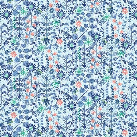 Bella Blue Birds Light Blue Viney Floral Fabric