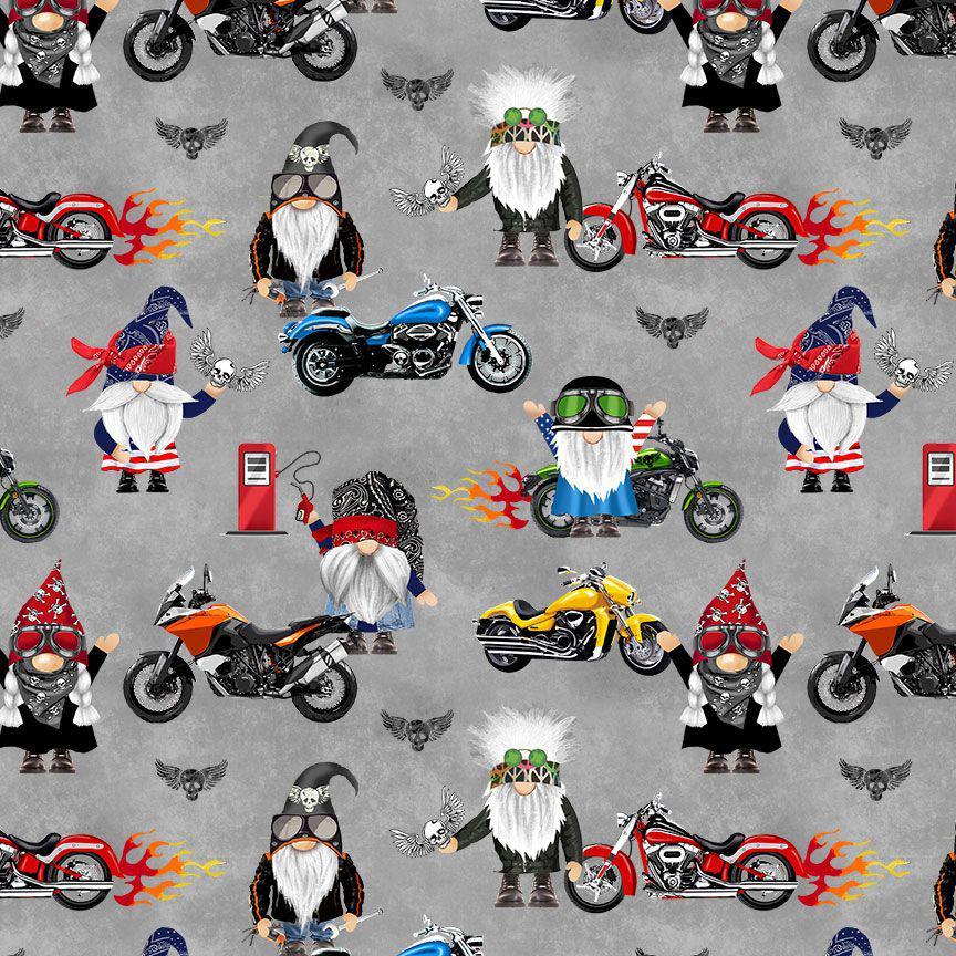 Biker Gnomes Fabric – End of Bolt – 11″ × 44/45″