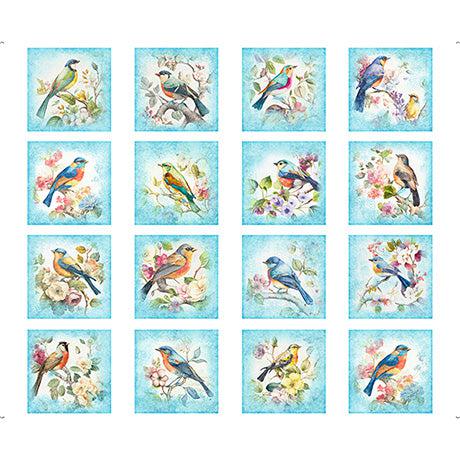 Birdsong Aqua Bird Picture Patches 36"-QT Fabrics-My Favorite Quilt Store