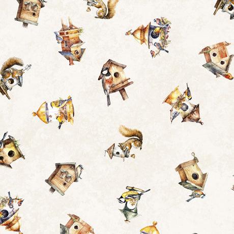 Birdsong Cream Birdhouse Toss Fabric