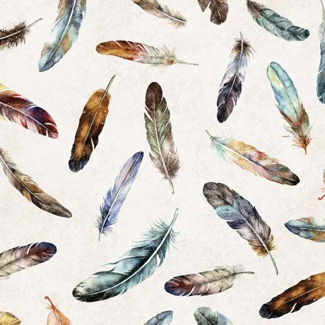 Birdsong Cream Feather Toss Fabric-QT Fabrics-My Favorite Quilt Store