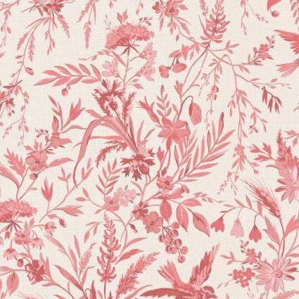 Birdsong Pink Flowers and Birds Fabric