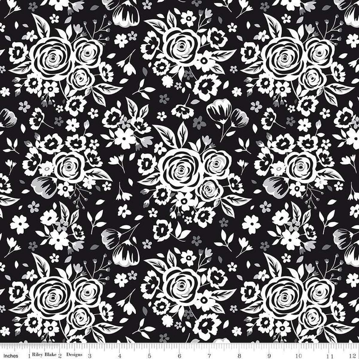 Black Tie Large Floral Black Fabric-Riley Blake Fabrics-My Favorite Quilt Store