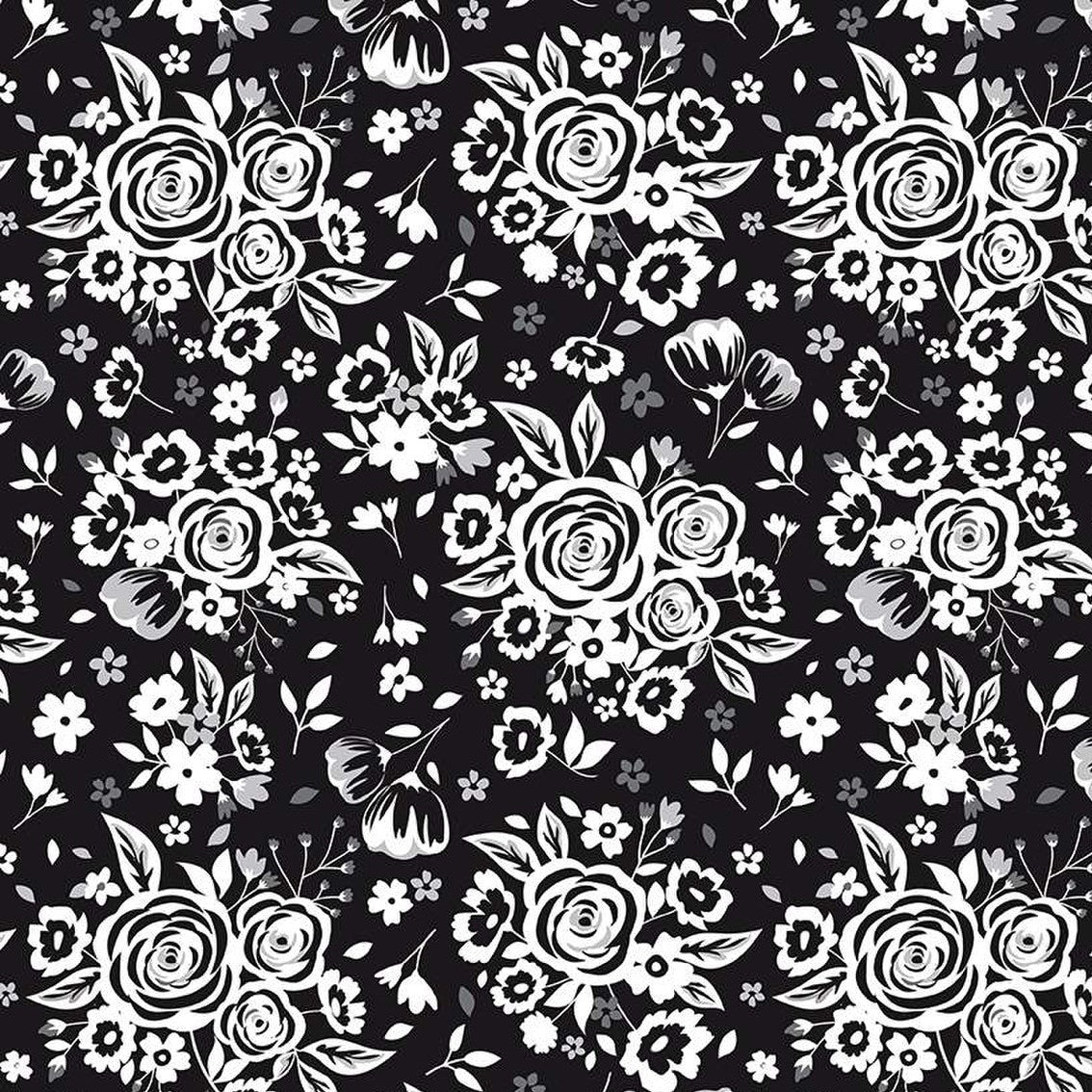 Black Tie Large Floral Black Fabric