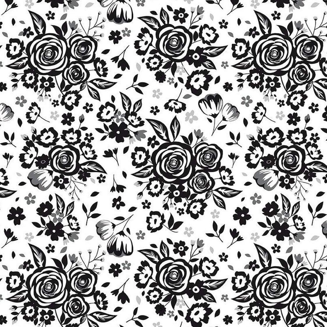 Black Tie Large Floral Off White Fabric-Riley Blake Fabrics-My Favorite Quilt Store