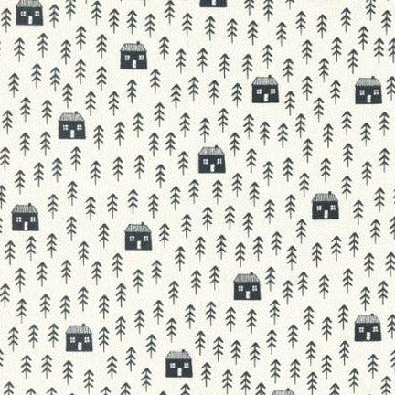 Blizzard Black and Vanilla Novelty Houses and Woods Fabric