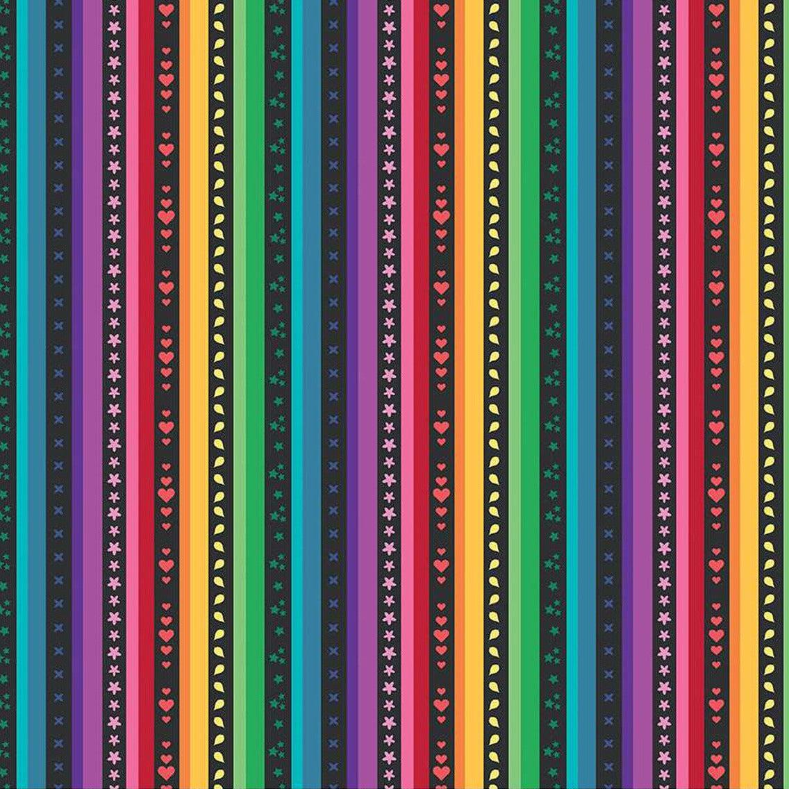 Bloom Black Multi Stripe Fabric-Riley Blake Fabrics-My Favorite Quilt Store