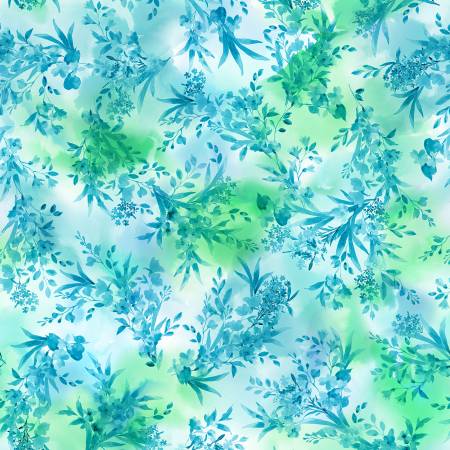 Bloom Bright Aqua Meandering Flowers Fabric-Maywood Studio-My Favorite Quilt Store