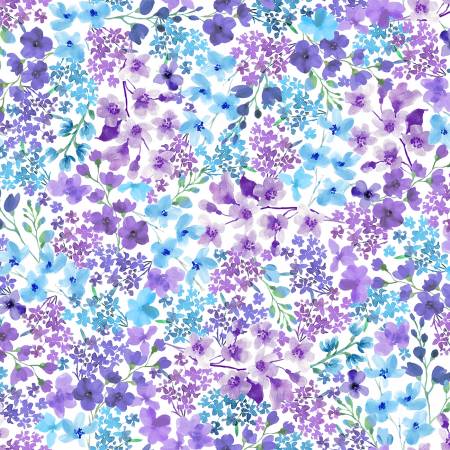 Bloom Bright Blue Packed Flowers Fabric-Maywood Studio-My Favorite Quilt Store